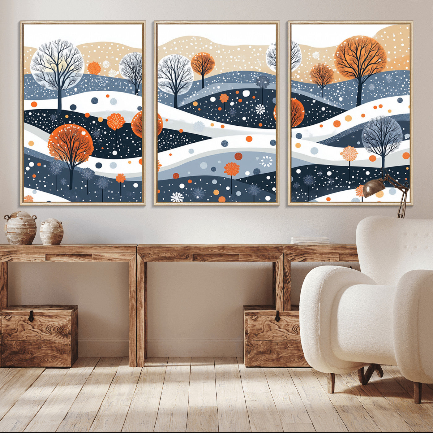 22651-MGV-CV-36X24-Abstract Winter Landscape Canvas Wall Art Print - Large Colorful Nature Wall Decor