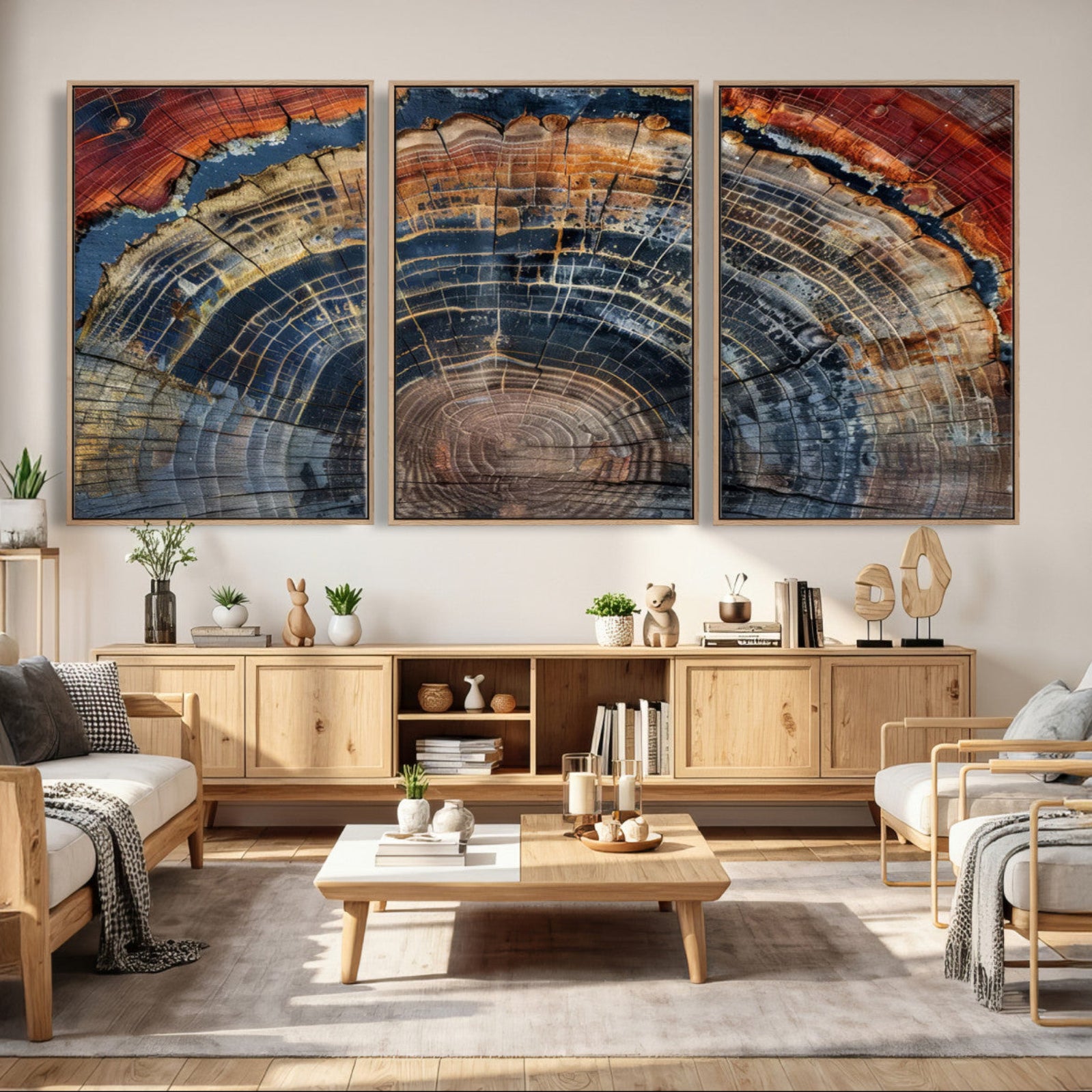 63519-MGV-CV-36X24 - Abstract Tree Ring Wall Art Canvas Print – Colorful Framed Minimalist Nature Tree Rings Home Artwork for Home and Office Decor