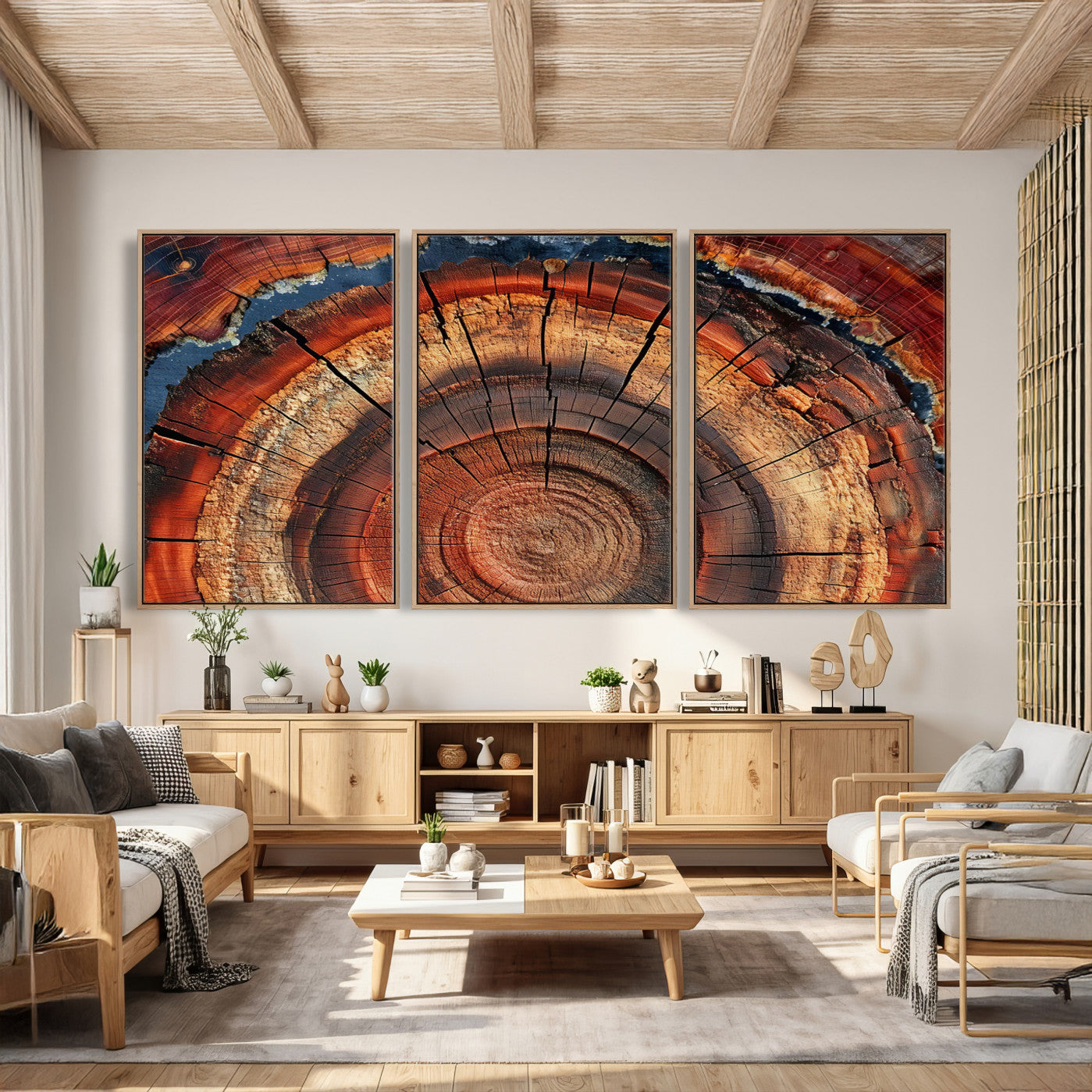 28555-MGV-CV-36X24 - Abstract Tree Ring Art Wall Art Canvas Print for Modern Farmhouse Decor, Colorful Tree Ring Wall Decor, Minimalist Home Canvas Art