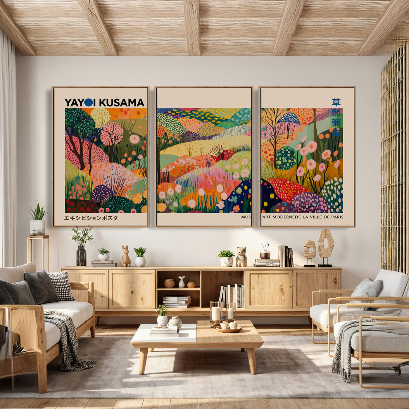 47970-MGV-CV-36X24 - Yayoi Kusama Japanese Art Canvas Print, Abstract Large Yayoi Kusama Framed Print, Japanese Wabi Print