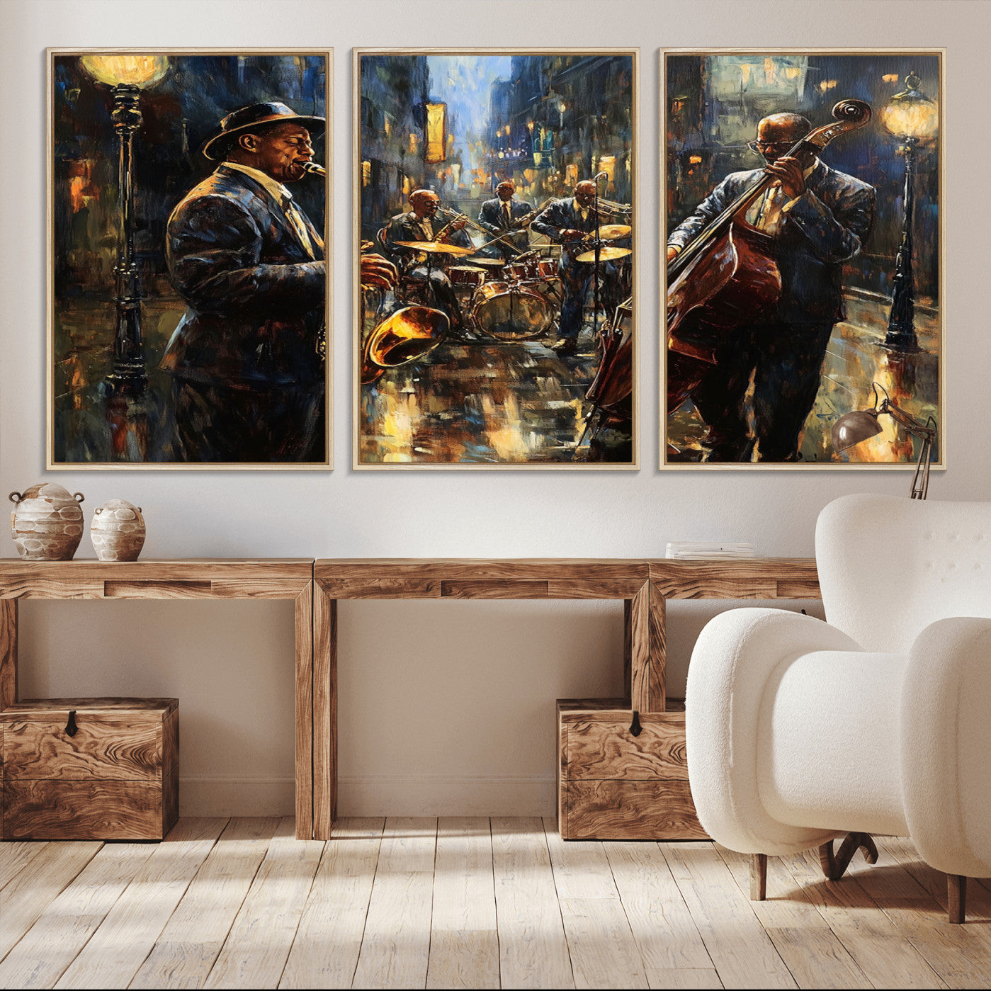 -Jazz Canvas Wall Art Print - Abstract African American Music Art - Framed Posters for Living Room or