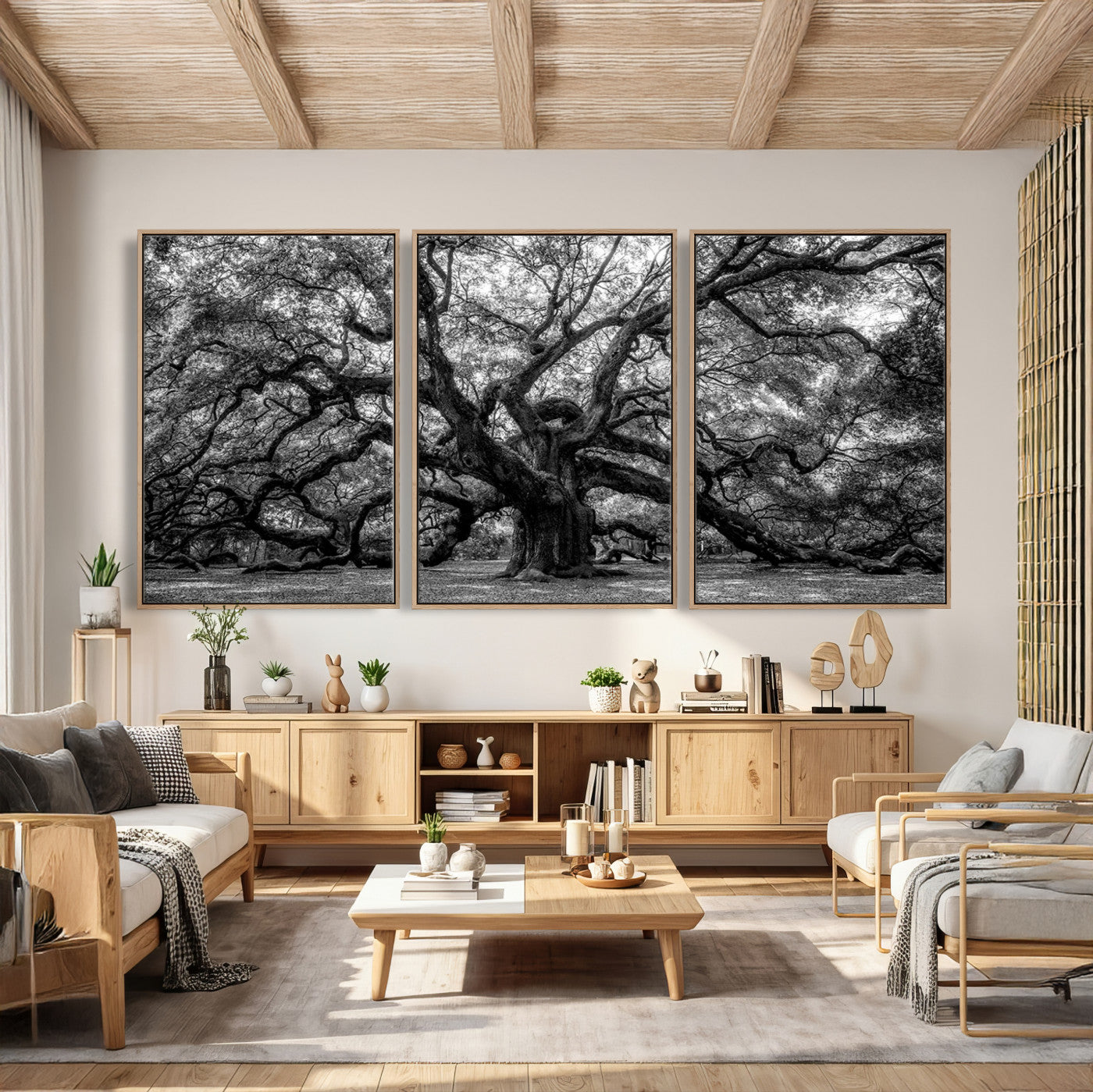 132944706-MGV-CV-36X24 - Black and White Old Angel Oak Tree Wall Art Canvas Print
