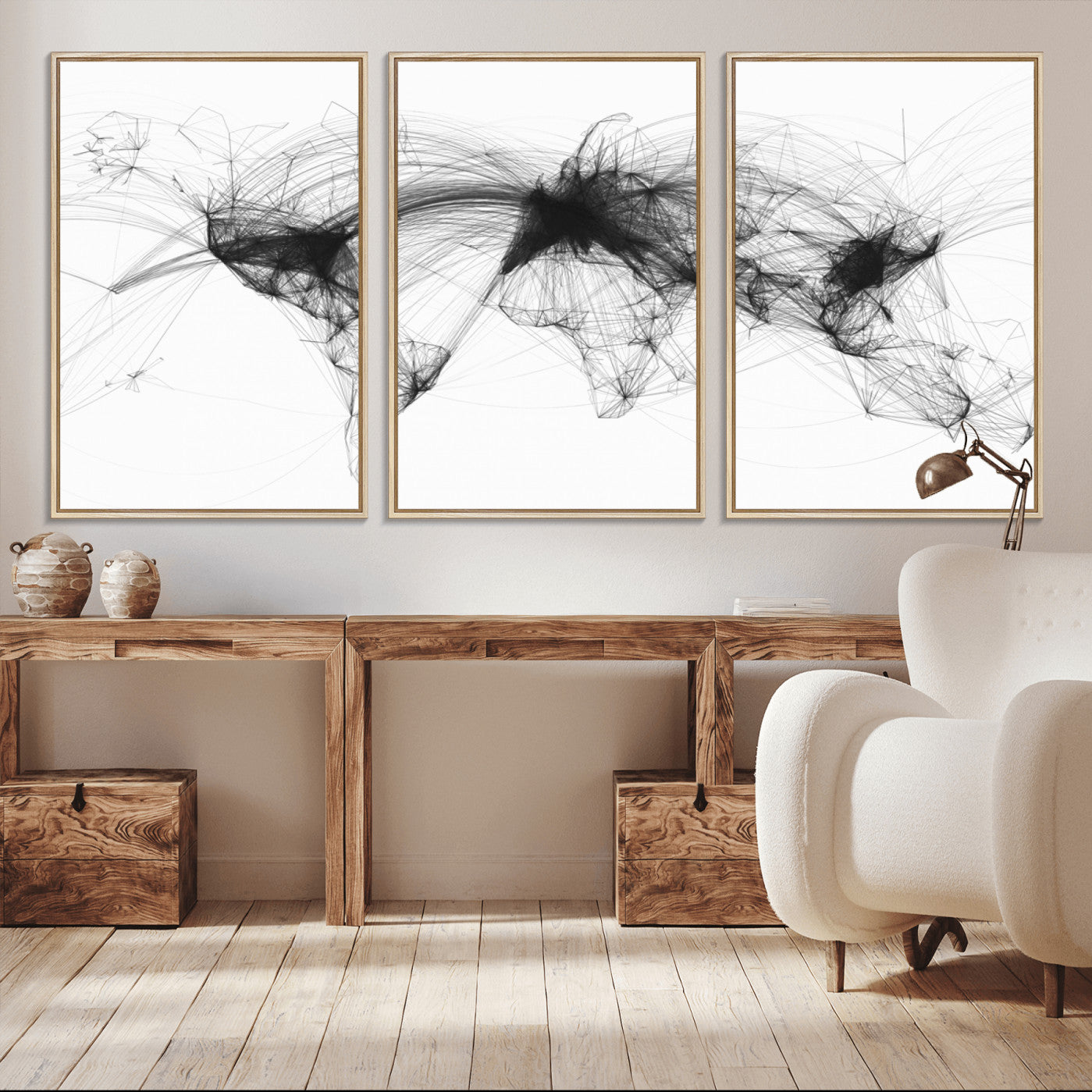 Black-Flight-Routes-MGV-CV-36X24-Flight Routes Air Traffic Map Canvas Wall Art - Framed - Ready to Hang