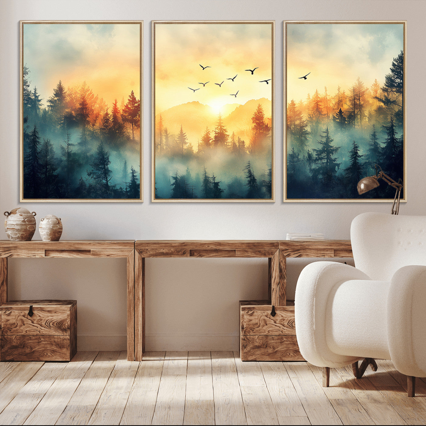 -Abstract Forest Wall Art Print- Serene Nature Canvas Print with Misty Forest Design for Modern Home