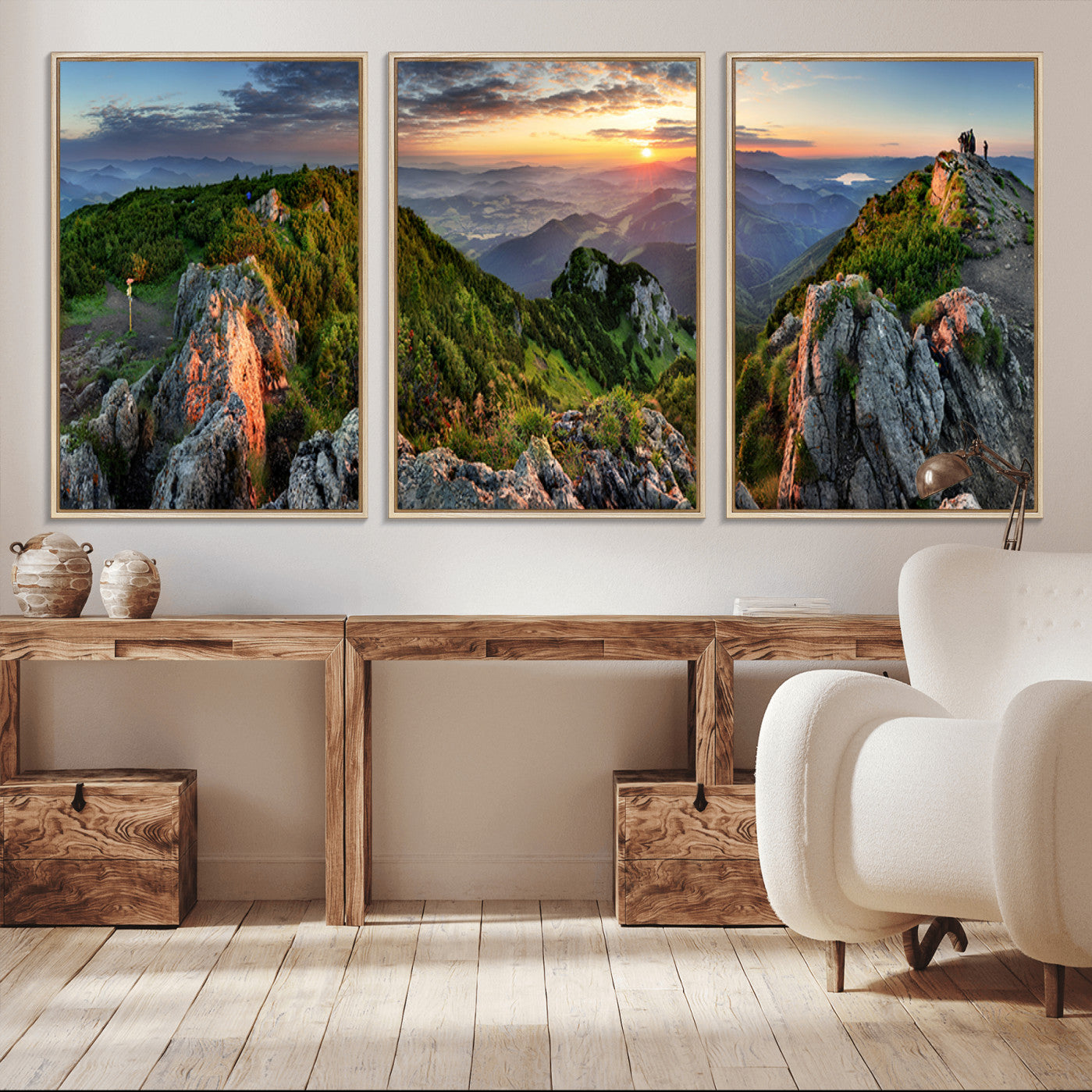 -Mountain Sunset Panoramic Canvas Print – Scenic Wilderness Landscape, Majestic Summit , Multi-Panel