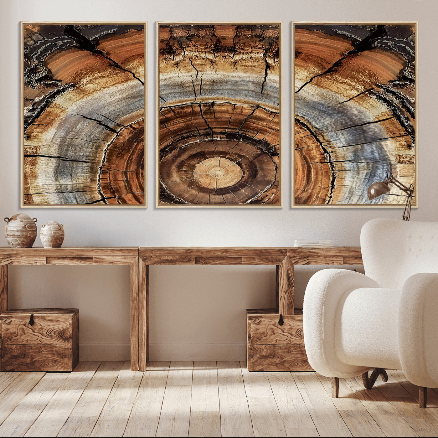 -Tree Rings Wall Art Canvas Print, Framed Wood Texture Art Picture Print, Rustic Pattern Perfect Rustic Organic Decor Artwork