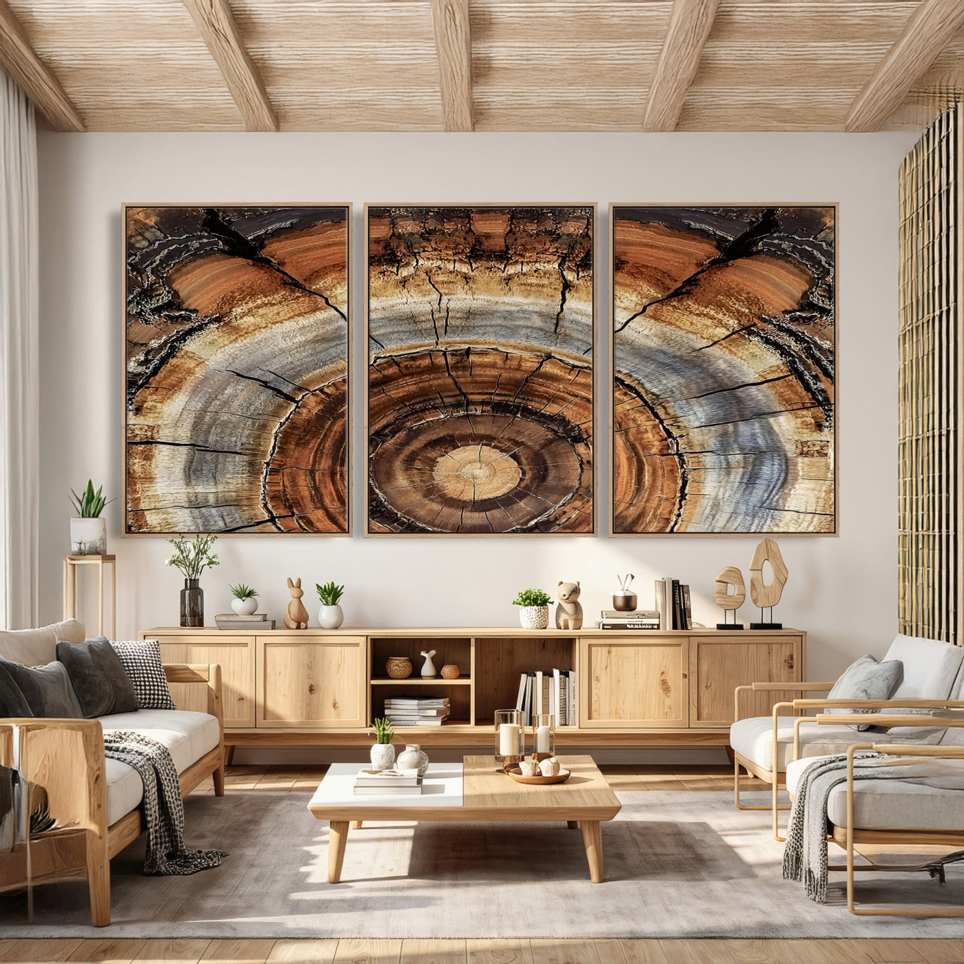 15184146-MGV-CV-36X24 - Tree Rings Wall Art Canvas Print, Framed Wood Texture Art Picture Print, Rustic Pattern Perfect Rustic Organic Decor Artwork