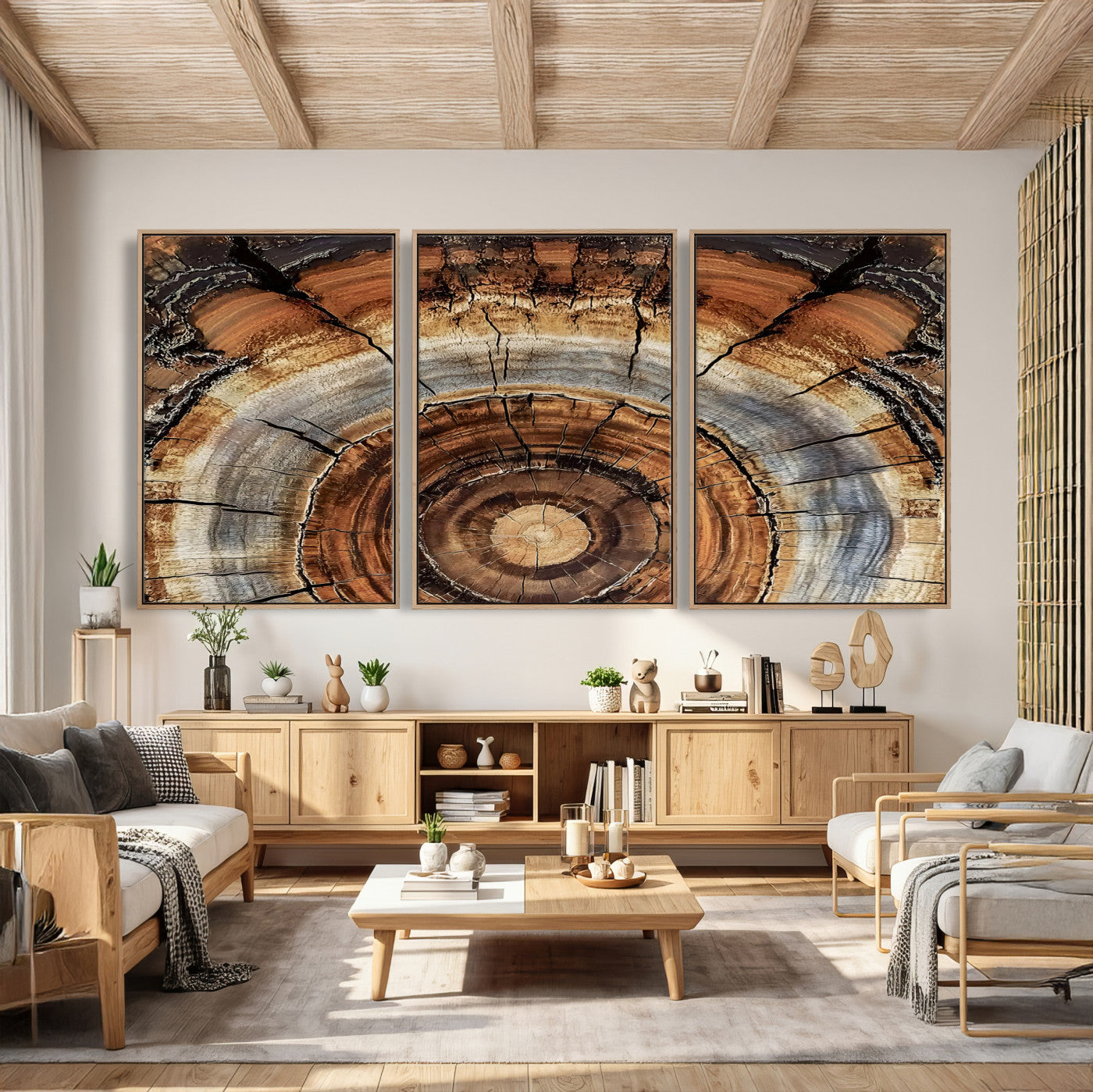 15184146-MGV-CV-36X24 - Tree Rings Wall Art Canvas Print, Framed Wood Texture Art Picture Print, Rustic Pattern Perfect Rustic Organic Decor Artwork