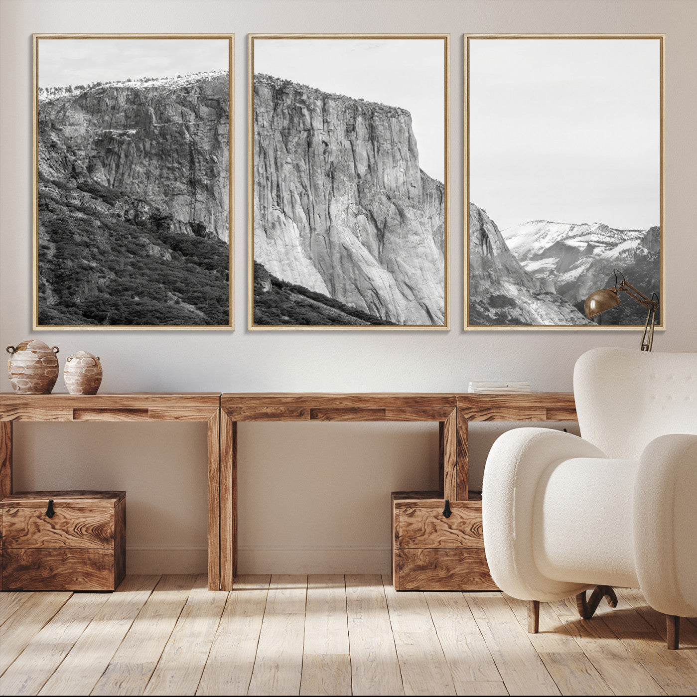 39393420-MGV-CV-36X24-El Capitan Wall Art Canvas Print – Framed Yosemite Cliff Monochrome Mountain Landscape Nature Artwork for Home Office