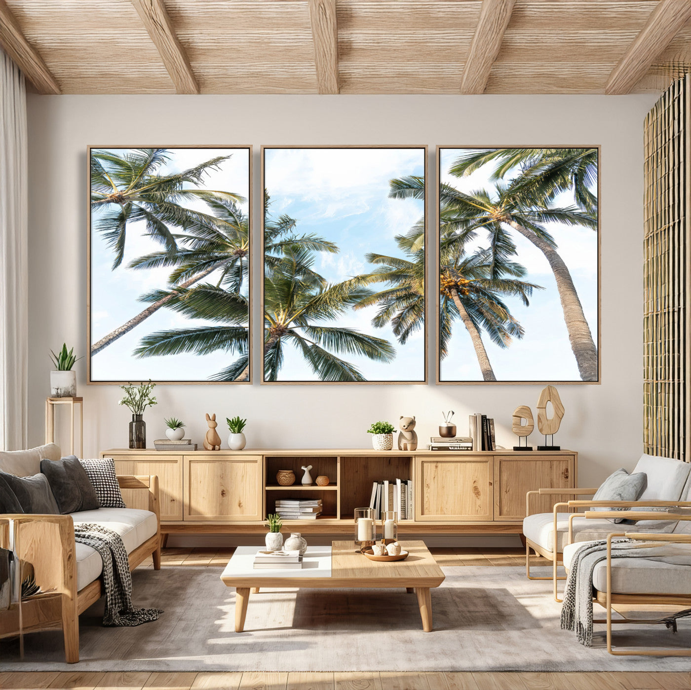 87247012-MGV-CV-36X24 - Tropical Palm Trees Wall Art – Sunlit Leaves & Blue Sky Canvas Print, Island Breeze and Vacation Vibes for Office or Home Decor