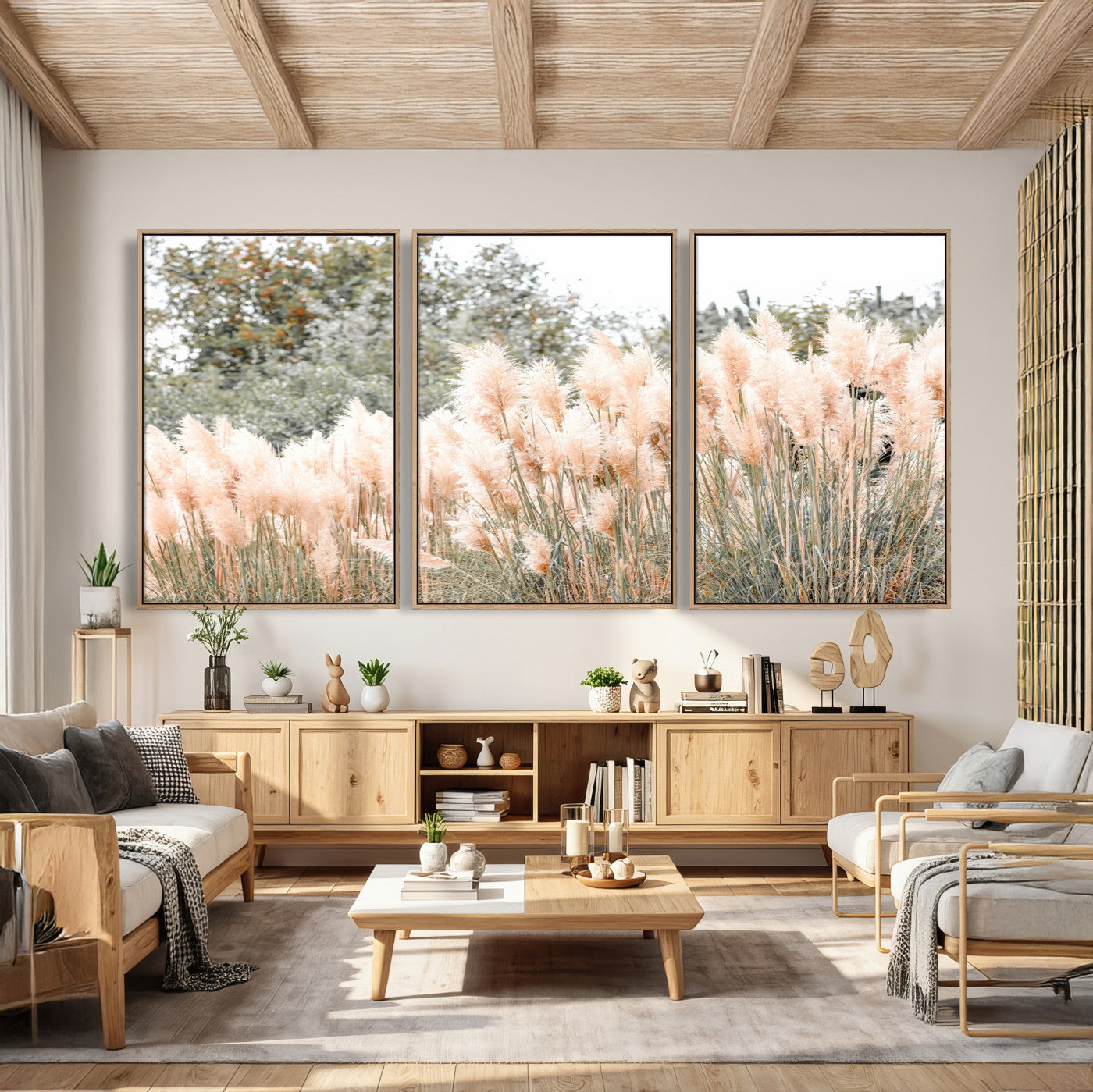 21826392-MGV-CV-36X24 - Pampas Grass Wall Art – Soft Blush Hues and Natural Texture Canvas Print, Serene Outdoors & Botanical Charm for Living Room or Nature Decor