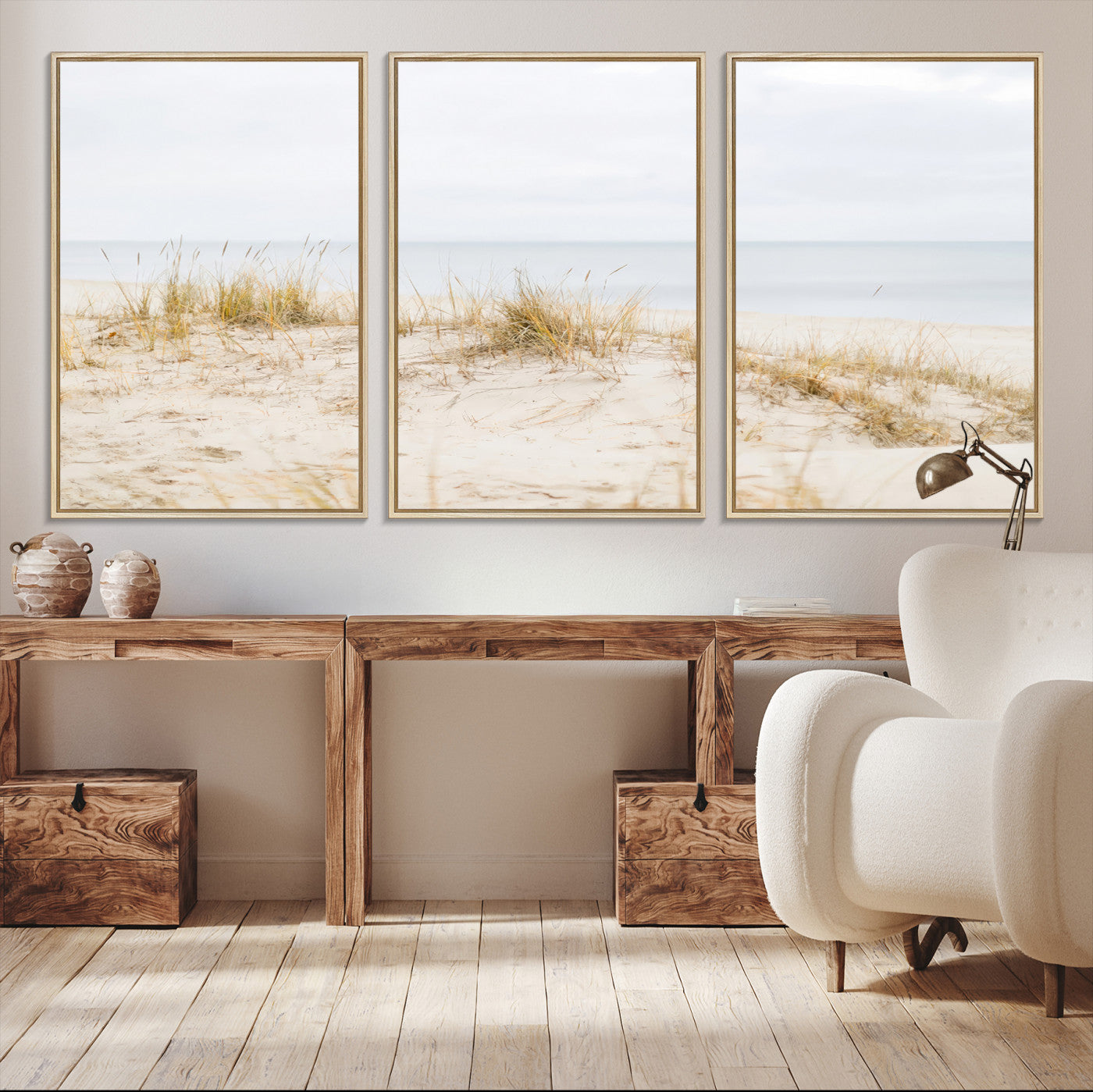 -Beach Dunes Wall Art Canvas Print, Framed Coastal Grass Art Picture Print, Sand Perfect Minimalist