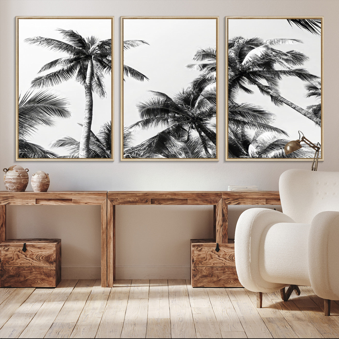 46641801-MGV-CV-40X27-Palm Wall Art Canvas Print – Framed Monochrome Tropical Scene Artwork for Minimalist Home, Office, Living Room Decor