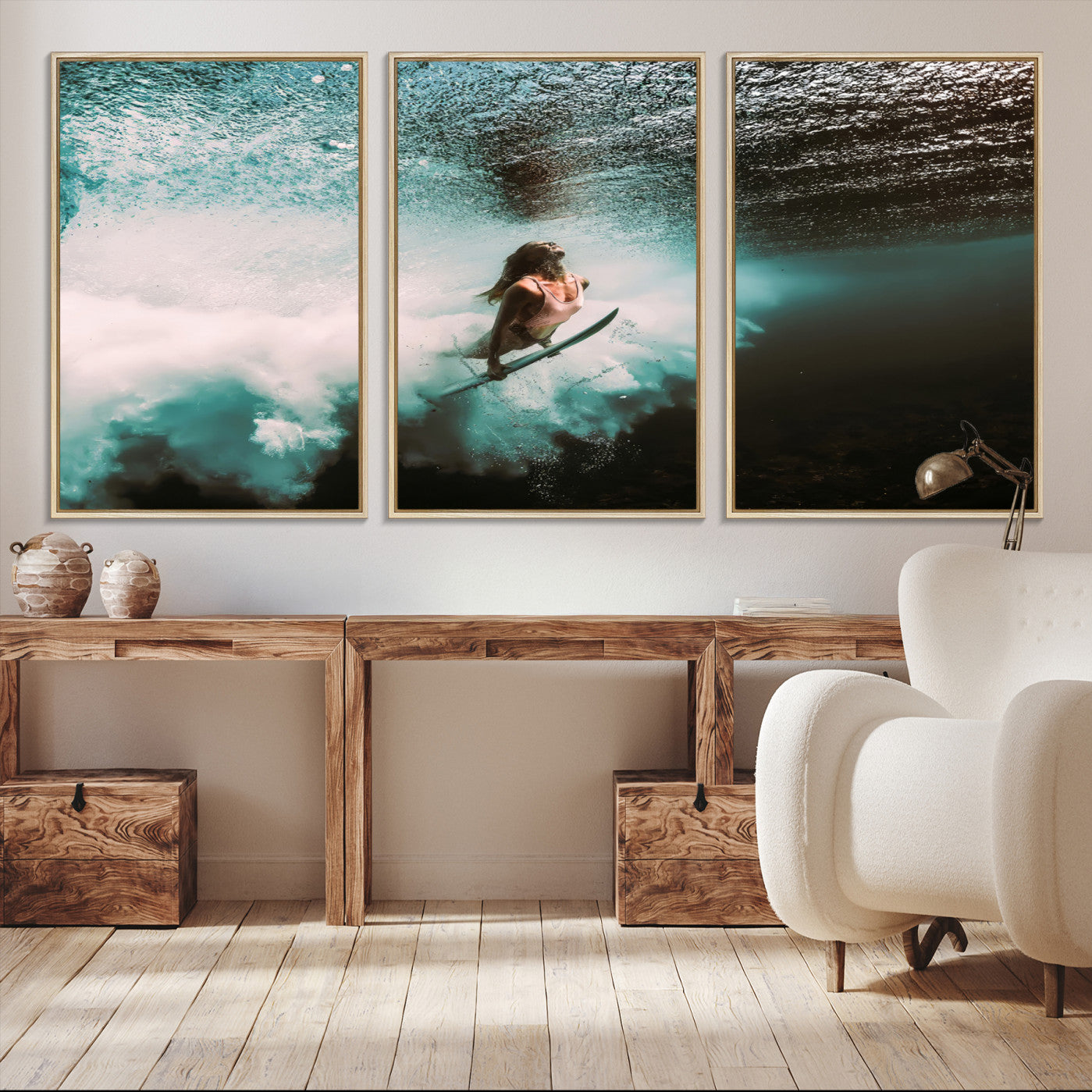 85923512-MGV-CV-40X27-Vibrant Aquatic Motion Wall Art Canvas Print – Framed Underwater Swimming Scene Artwork for Home, Office Decor