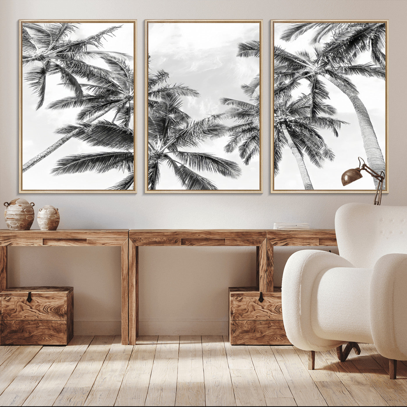 62113786-MGV-CV-36X24-Black and White Palm Wall Art Canvas Print – Monochrome Tropical Beach Minimalist Coastal Artwork for Home, Office