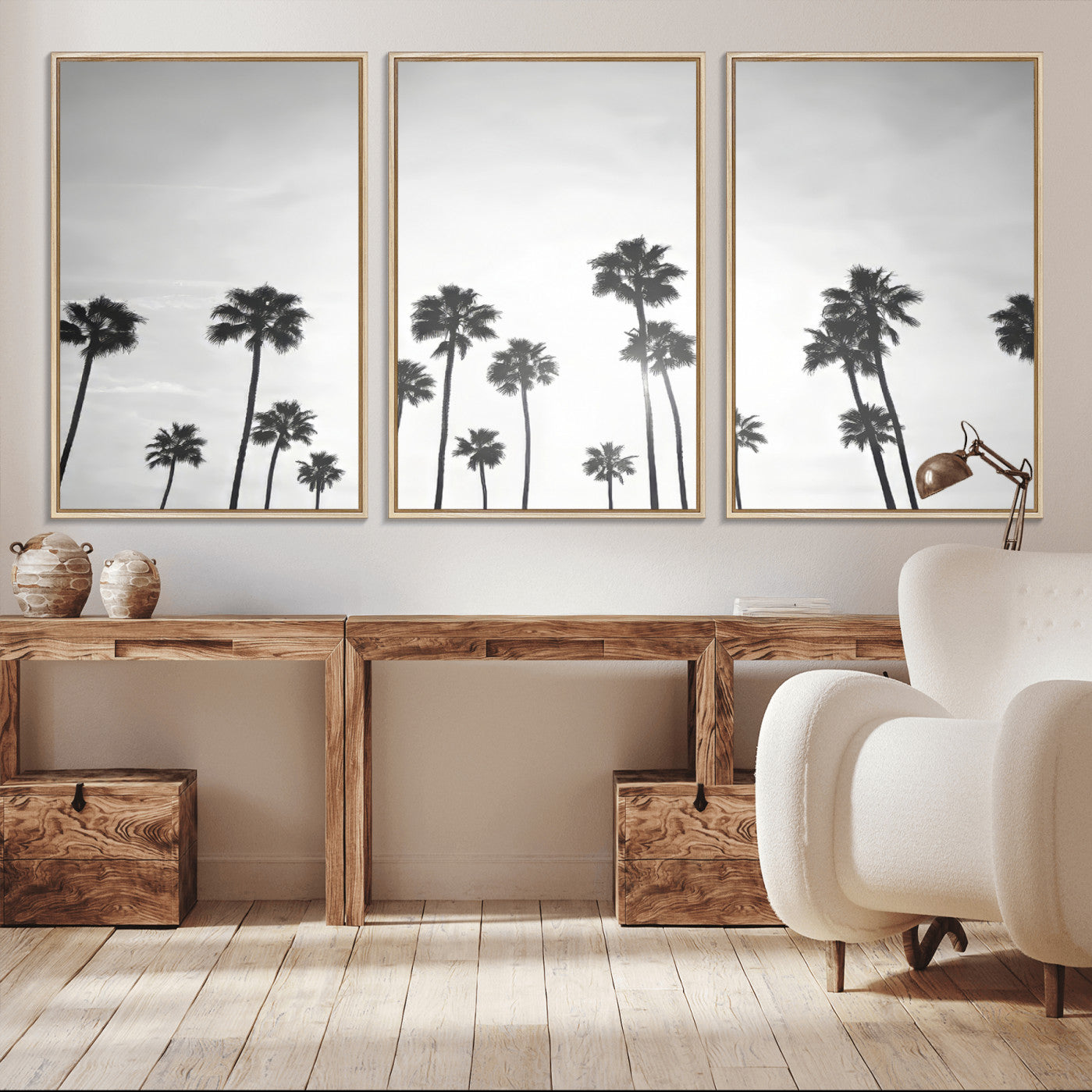62298277-MGV-CV-36X24-Monochrome Palms Wall Art Canvas Print – Framed Minimalist Silhouetted Trees Artwork for Home, Office, Living Room