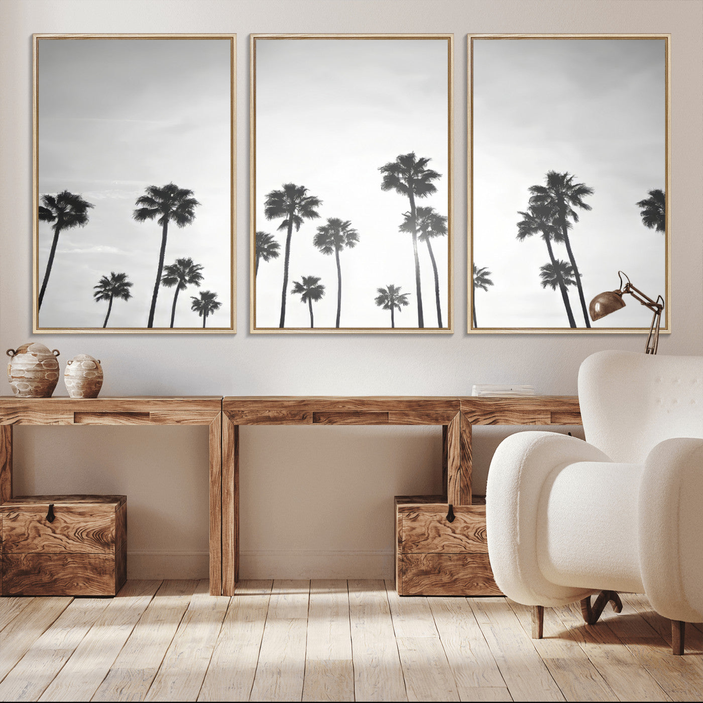 62298277-MGV-CV-36X24-Monochrome Palms Wall Art Canvas Print – Framed Minimalist Silhouetted Trees Artwork for Home, Office, Living Room