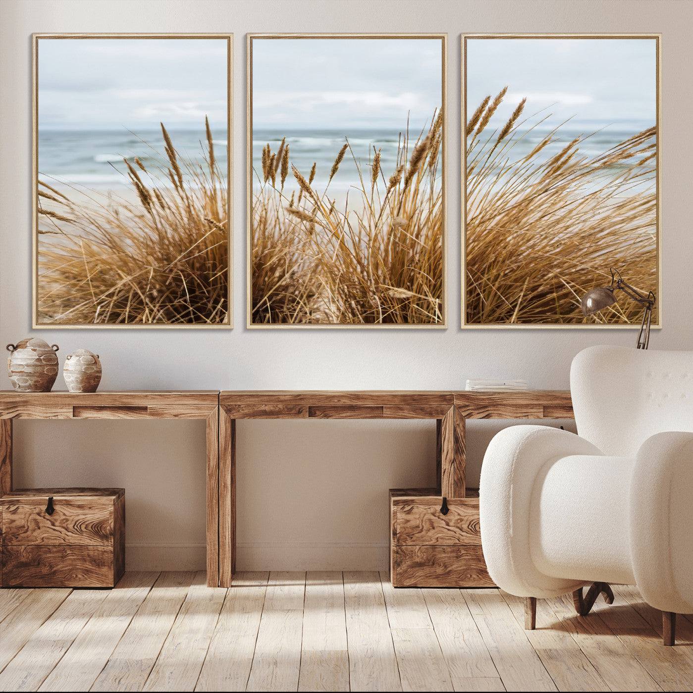 14270839-MGV-CV-36X24-Beach Grass Wall Art – Framed Coastal Dunes Canvas Artwork, Minimal Seaside Design, Modern Coastal Decor for Home, Office