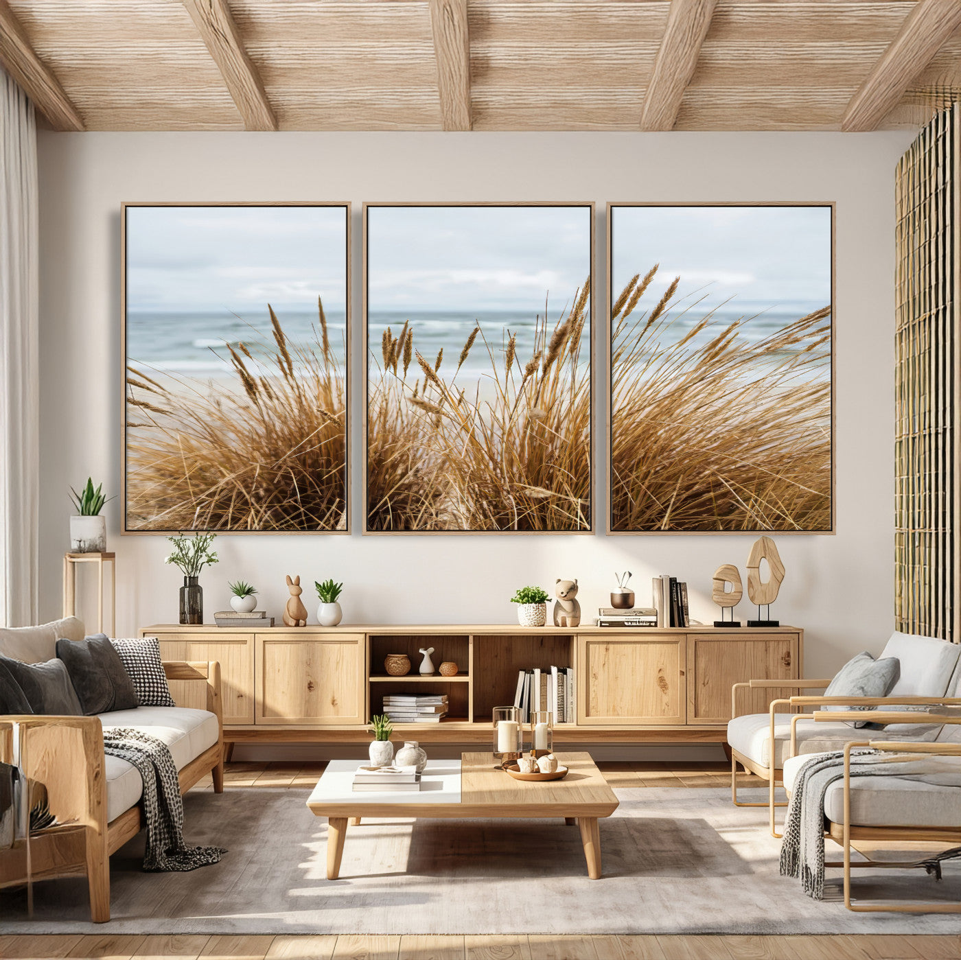 14270839-MGV-CV-36X24 - Beach Grass Wall Art – Canvas Print of Serene Coastal Shore, Peaceful Ocean Vibes, Nature Decor for Guest Room, Office or Living Room