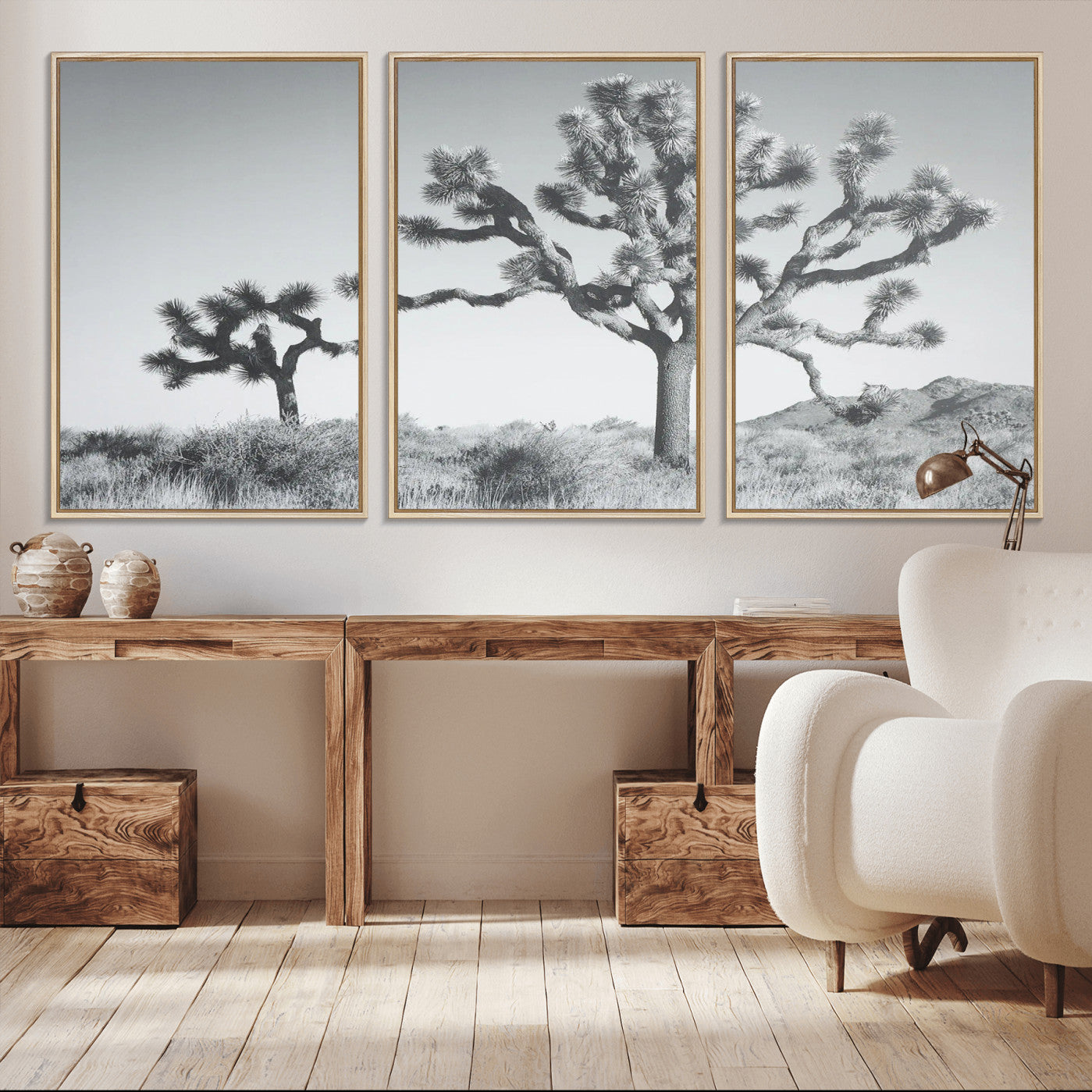 29996209-MGV-CV-36X24-Joshua Tree Wall Art Canvas Print – Framed Black White Desert Landscape Southwestern Nature Artwork for Home Office