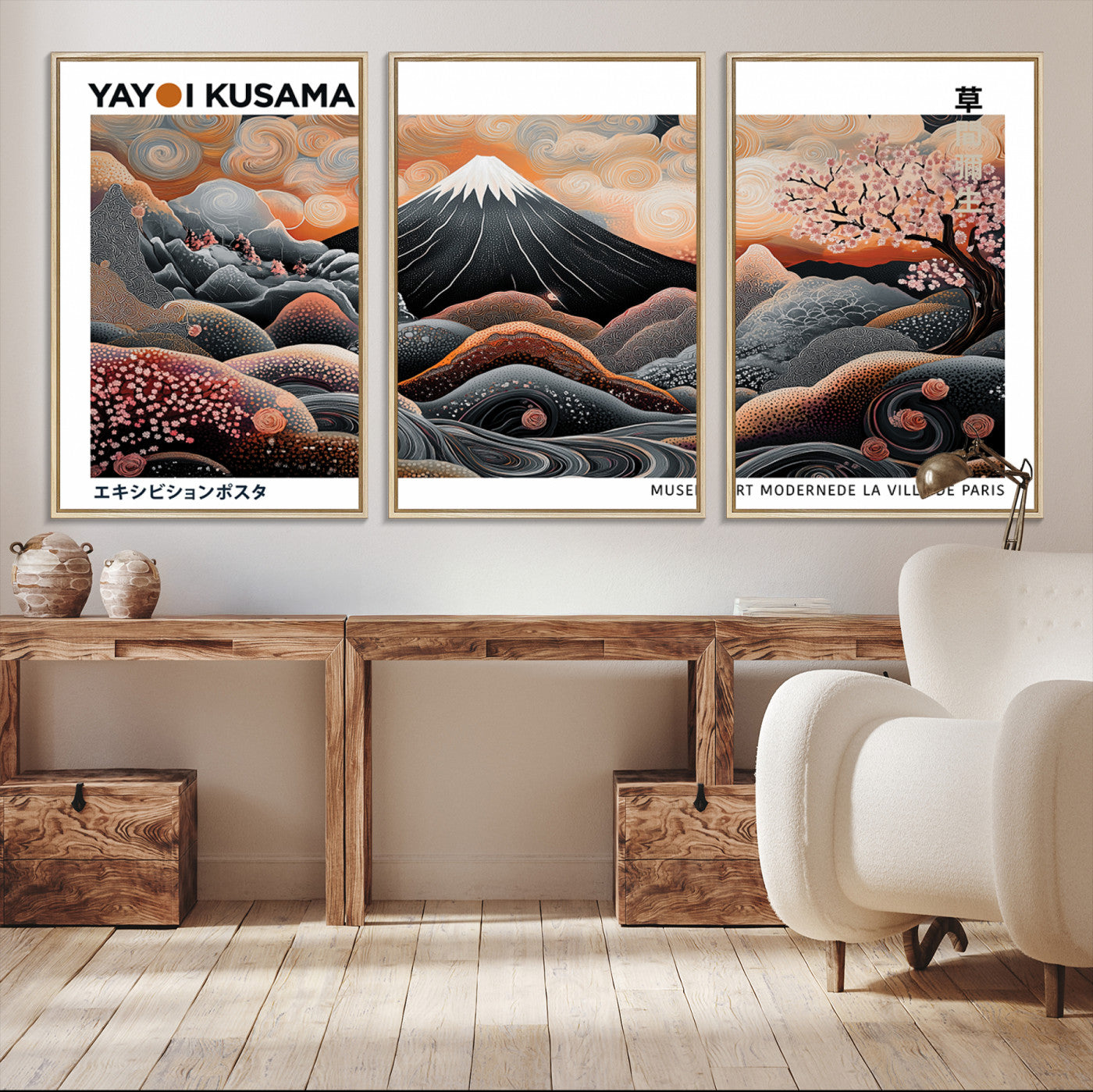 63125329-MGV-CV-36X24-Yayoi Kusama Wall Art Canvas Print – Framed Japanese Dot Art Contemporary Painting for Modern Home Office Decor