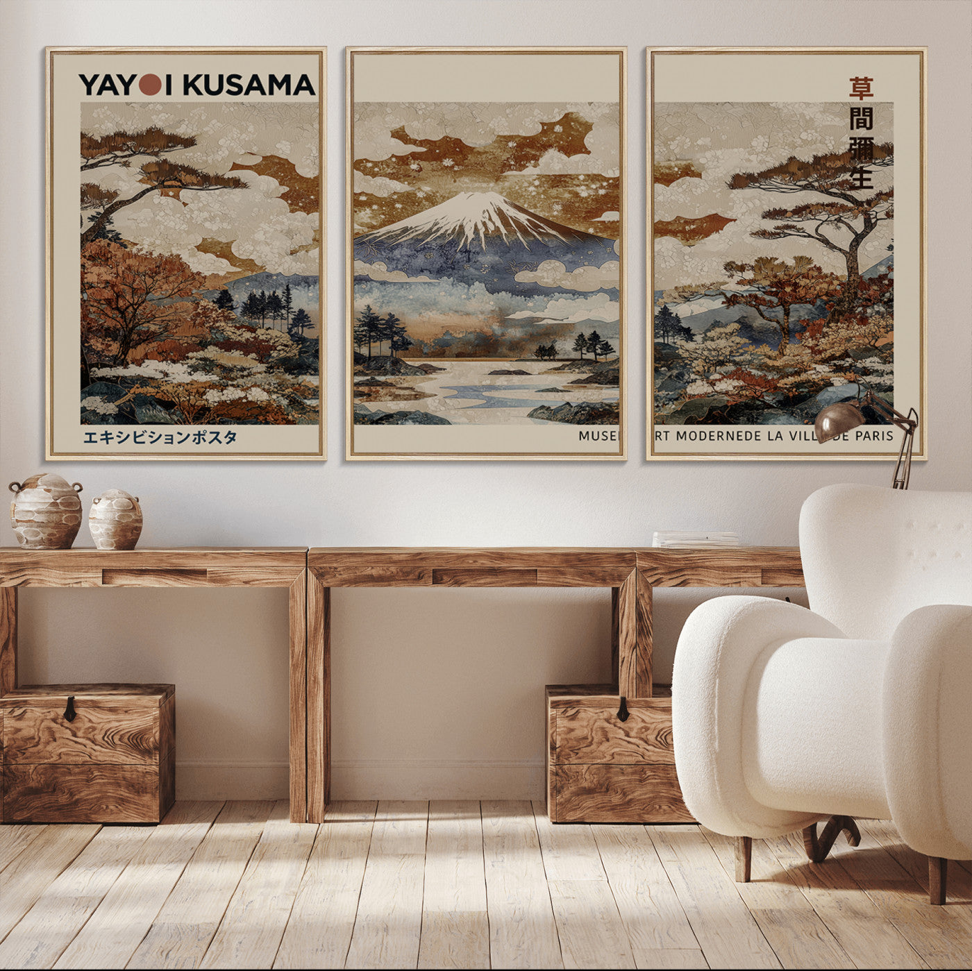 11778299-MGV-CV-36X24-Yayoi Kusama Wall Art Canvas Print – Framed Modern Japanese Abstract Mount Fuji Artwork for Home, Office, Living Room