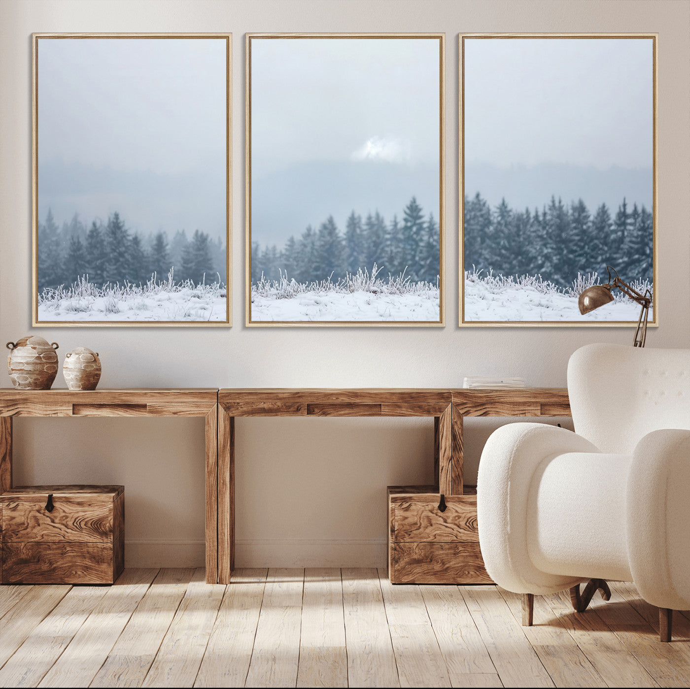 33033082-MGV-CV-36X24-Winter Forest Wall Art Canvas Print – Framed Snowy Landscape Art Picture Misty Tree Scene Artwork for Home Office