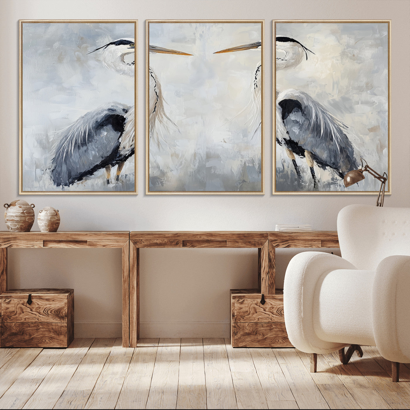 90806932-MGV-CV-36X24-Heron Wall Art Canvas Print – Framed Bird Nature Inspired Coastal Minimalist Wildlife Artwork for Home Office