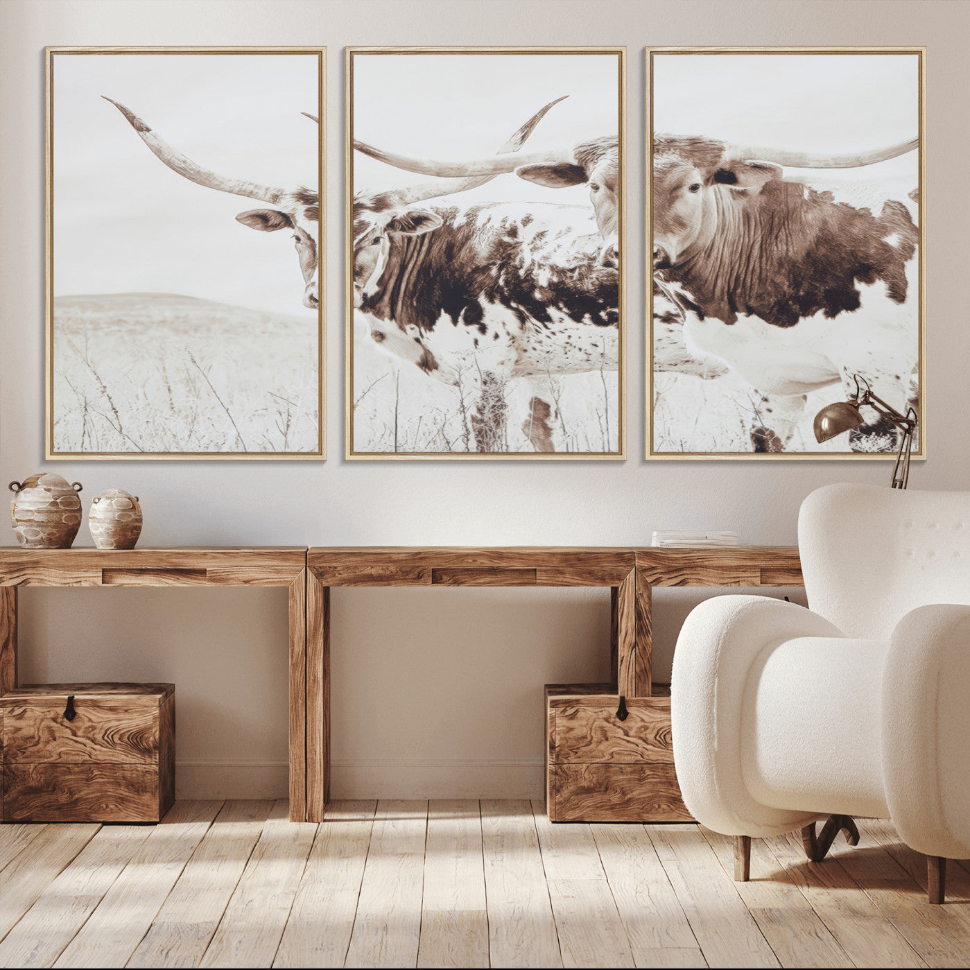 -Longhorn Wall Art Wall Art Canvas Print, Framed Western Cow Canvas Art Picture Print, Rustic Farm Decor Perfect Rustic Farmhouse Decor Artwork
