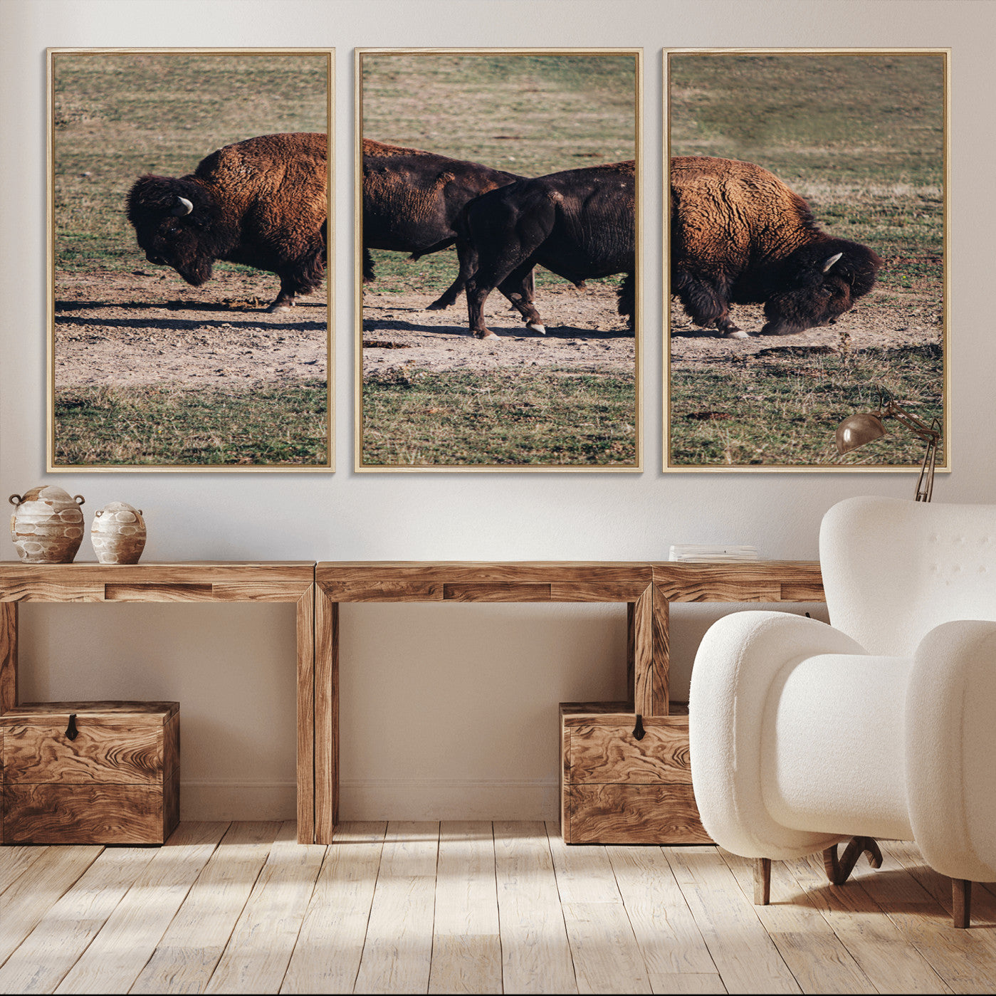 58141885-MGV-CV-36X24-Bison Wall Art Canvas Print – Framed Western Wildlife Modern Ranch Rustic Nature Scene Artwork for Home Office
