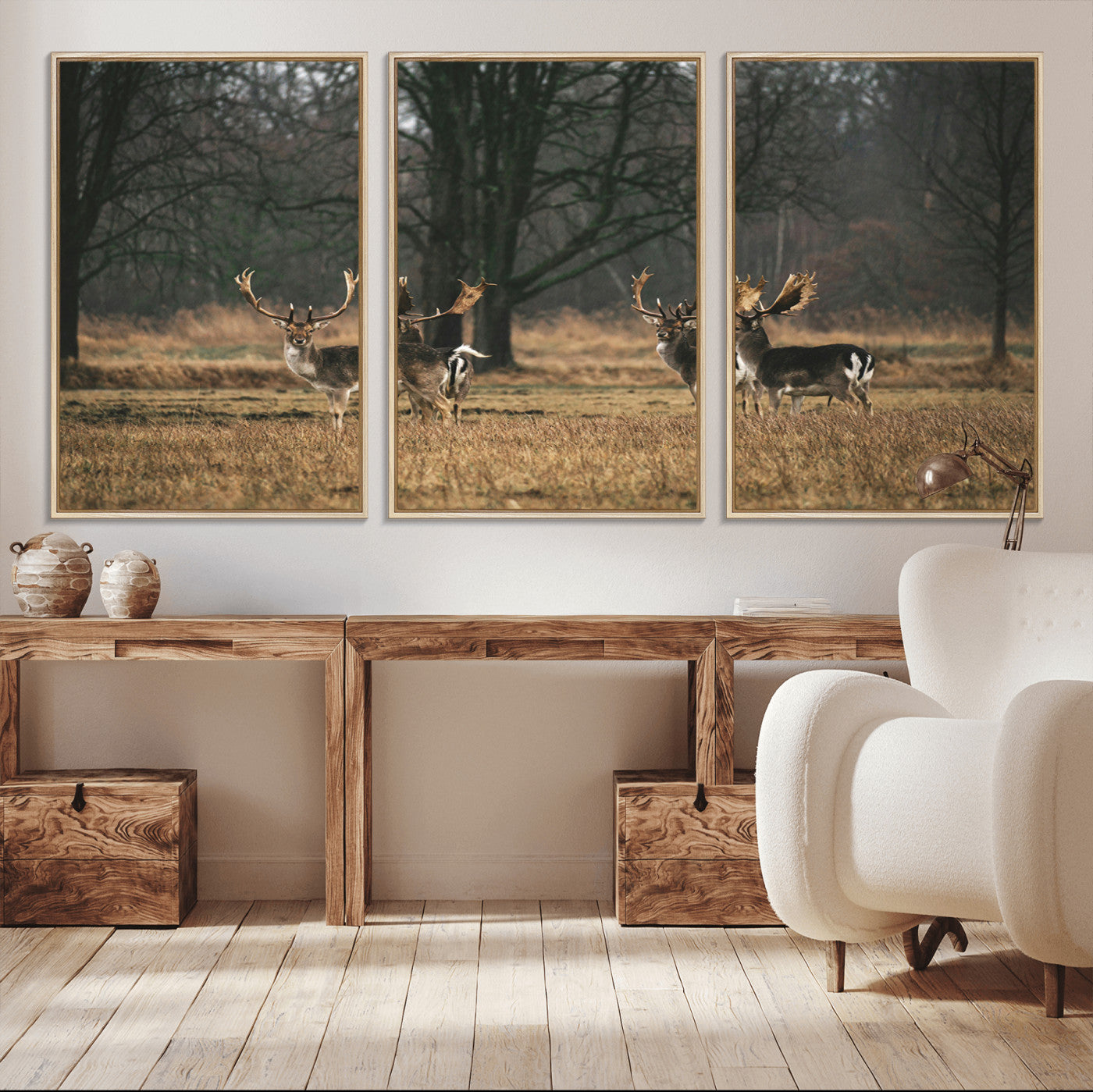 -Deer Wall Art Canvas Print – Framed Rustic Wildlife Stags Forest Nature Scene Artwork for Home, Office, Living Room
