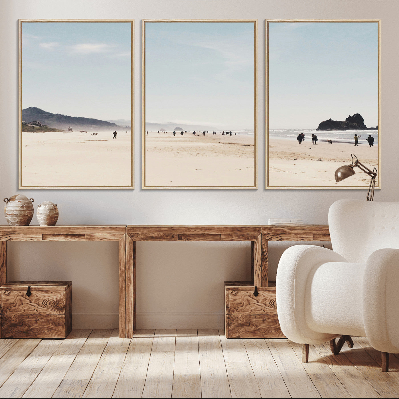 28307820-MGV-CV-36X24-Minimalist Beach Wall Art Canvas Print – Framed Coastal Serenity Soft Sand Nature Scene Artwork for Home Office