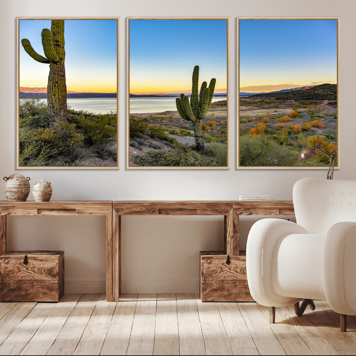 -Saguaro Cactus Wall Art Canvas Print – Framed Desert Sunset Southwestern Nature Scene Artwork for Home Office