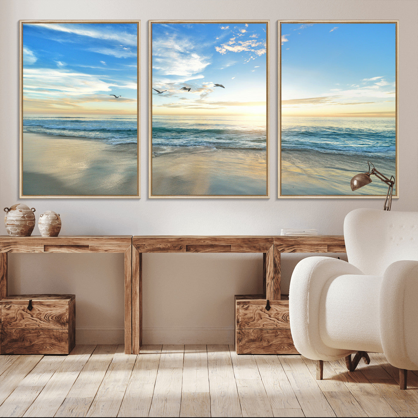 20708696-MGV-CV-36X24-Minimalist Seaside Wall Art Canvas Print – Morning Glow Golden Reflections Coastal Nature Artwork for Home, Office