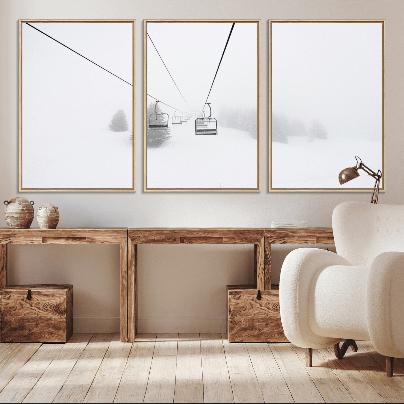 -Ski Lift Wall Art Canvas Print – Snowy Alpine Landscape Nordic Adventure Winter Mountains Artwork for Home, Office