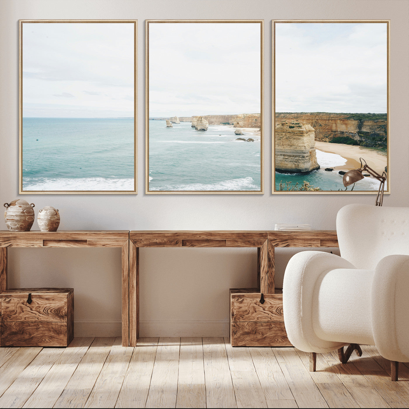 70095633-MGV-CV-36X24-Twelve Apostles Wall Art Canvas Print – Framed Coastal Cliffs Rugged Rock Formations Artwork for Home Office