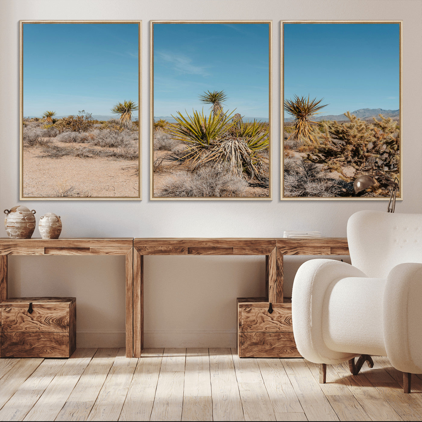 35156165-MGV-CV-36X24-Joshua Tree Wall Art Canvas Print – Framed Desert Landscape Warm Earth Tones Southwestern Minimalist Artwork for Home, Office