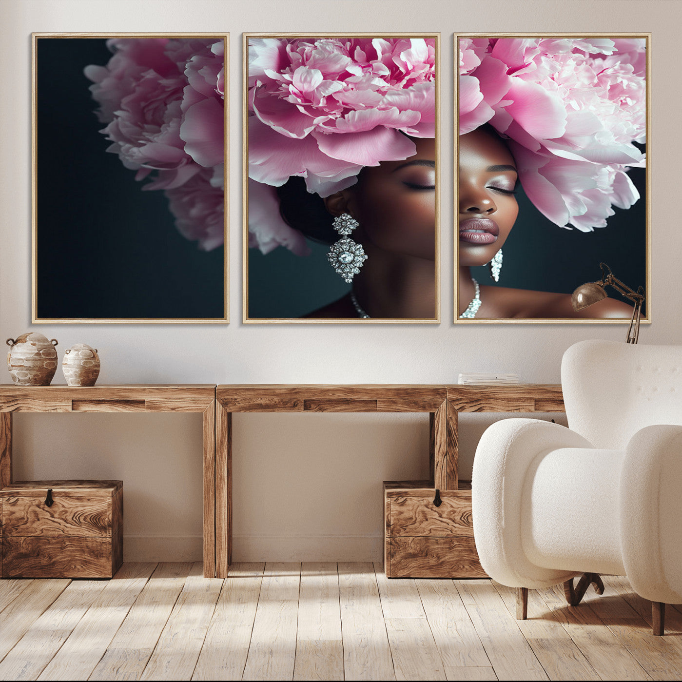 -Black Beauty Petal Crown Wall Art Canvas Print – Floral Petal Headpiece Elegant Design, Petal Inspired Artwork for Home, Office