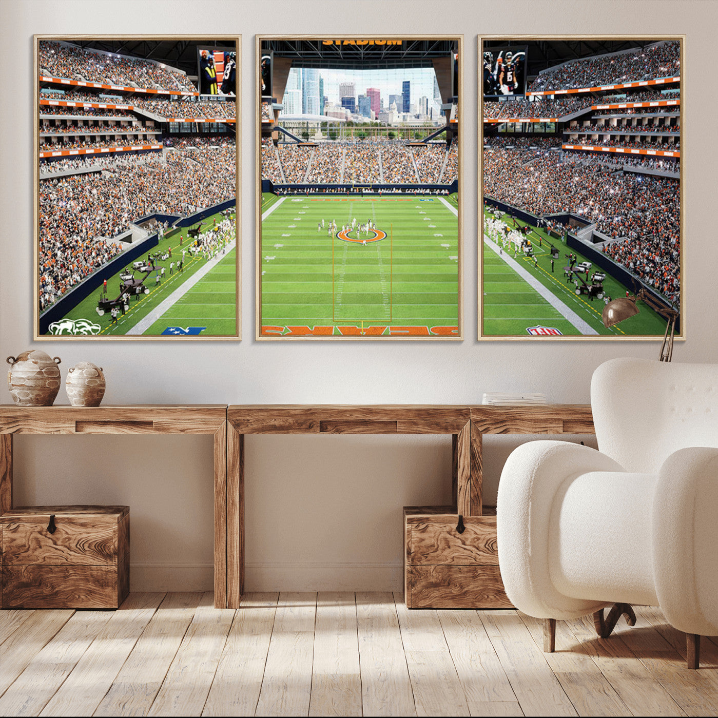 -Chicago Bears Soldiers Field Wall Art Canvas Print – Framed Football Stadium Artwork for Home, Office, Living Room