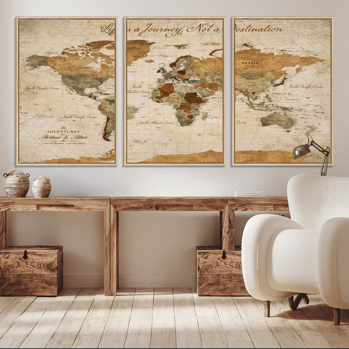 Rehber01-MGV-CV-36X24-Personalized Vintage World Map Canvas – Custom Framed Push Pin Travel Map Wall Art, Rustic Gift for Couples and Travel Lovers