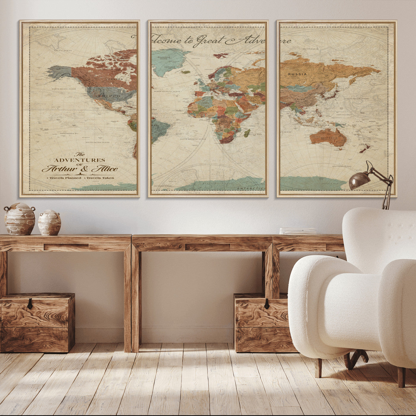 Rehber01-MGV-CV-36X24-Personalized Antique World Map Canvas Print – Custom Push Pin Travel Map Vintage Gift for Couples Explorers for Home, Office
