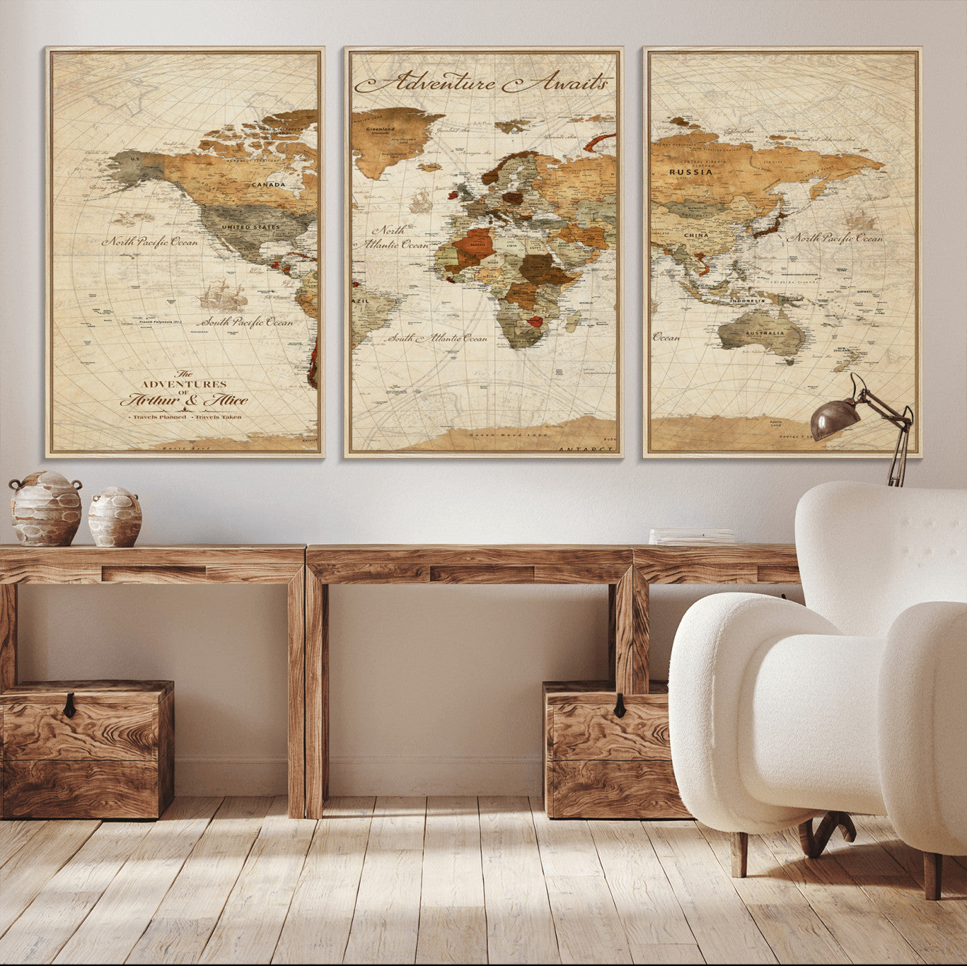 Rehber01-MGV-CV-36X24-Customizable Framed World Map Canvas Print – Personalized Push Pin Travel Map Gift for Couples Explorers for Home, Office