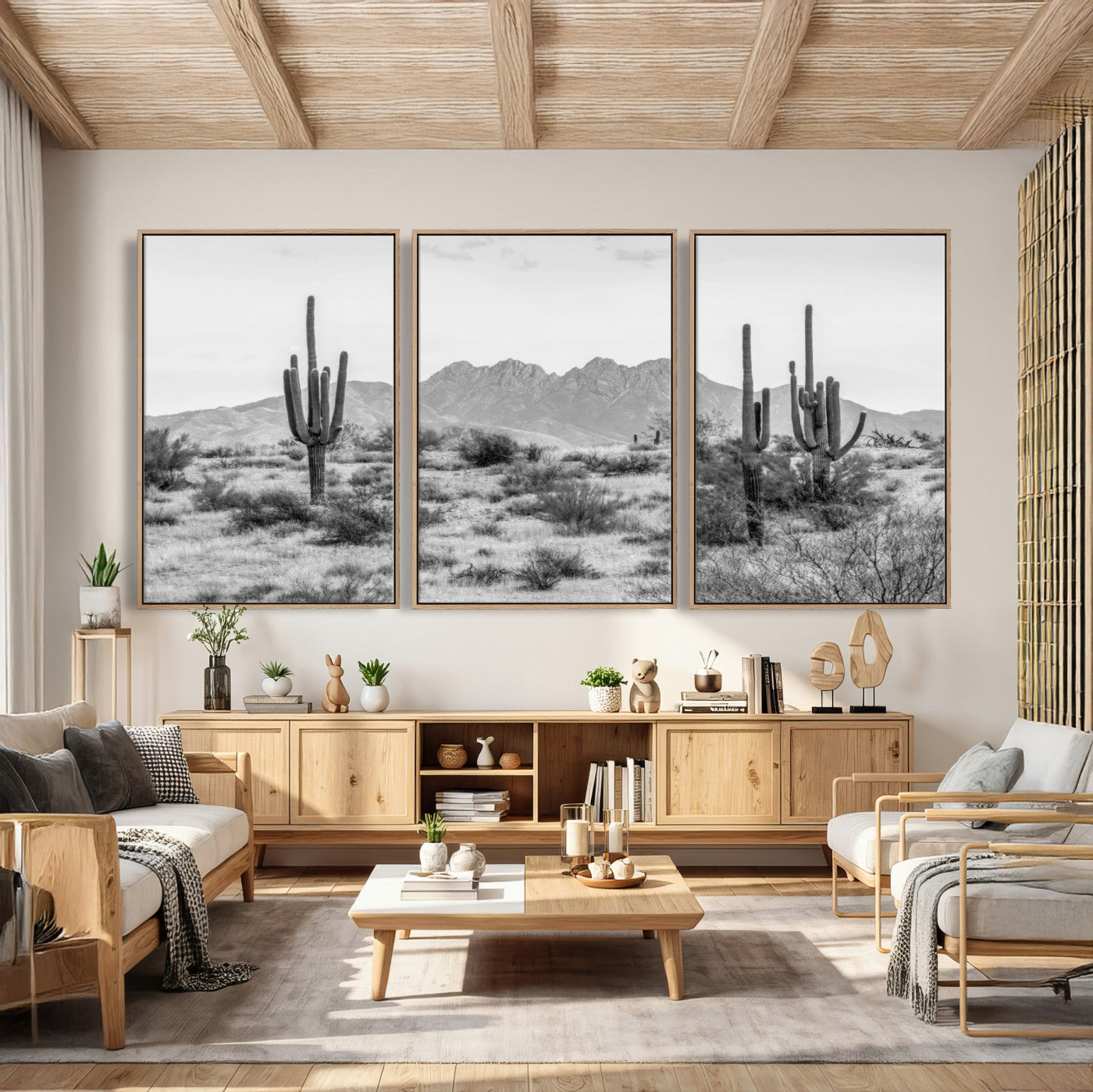 97436PHN-MGV-CV-36X24 - Black White Arizona Desert Canvas Wall Art Cactus Farmhouse Wall Art