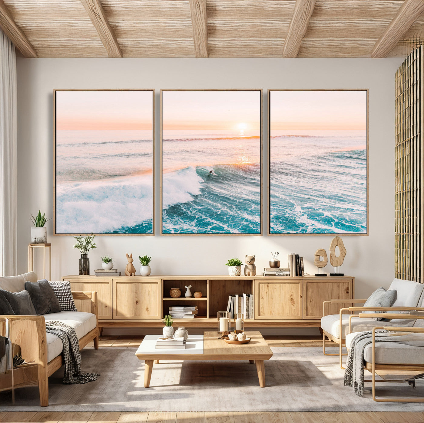 34064591-MGV-CV-36X24 - Sunset Surfing Wall Art Canvas Print, Ocean Wave Surfer with Golden Sky Artwork for Home, Office, Living Room