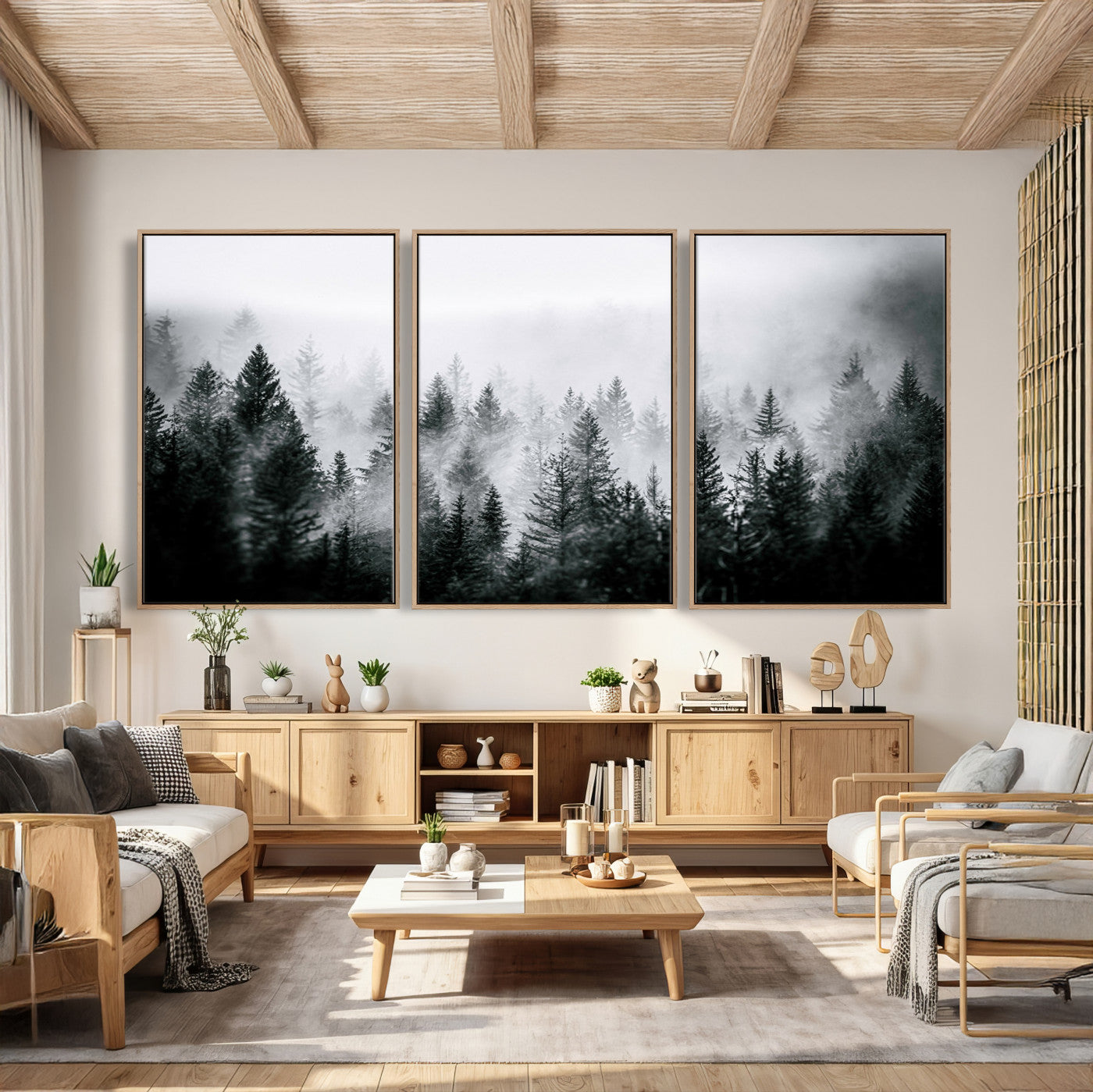 87750525-MGV-CV-36X24 - Foggy Forest Wall Art Canvas Print – Mountain Woodland Landscape Photography for Minimal Nature Home Decor