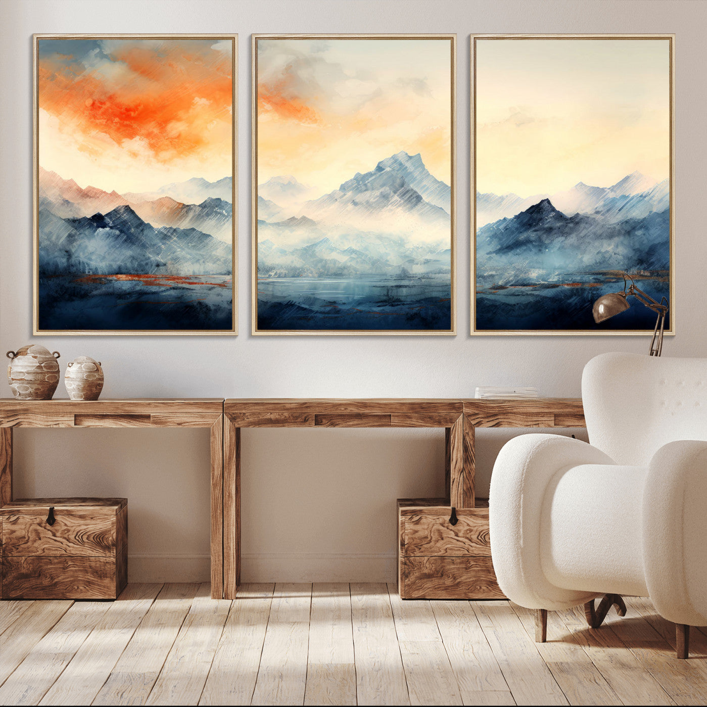 WRM1005-MGV-CV-36X24-Warm Clouds Abstract Mountain Wall Art Canvas Print