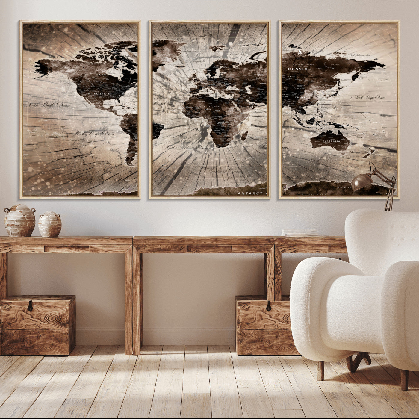 35326624-MGV-FC-60X30-3P - World Map Wall Art Canvas Print, Modern Decorative Framed Map Artwork Prints for Living Room, Office, Bedroom Wall Decor