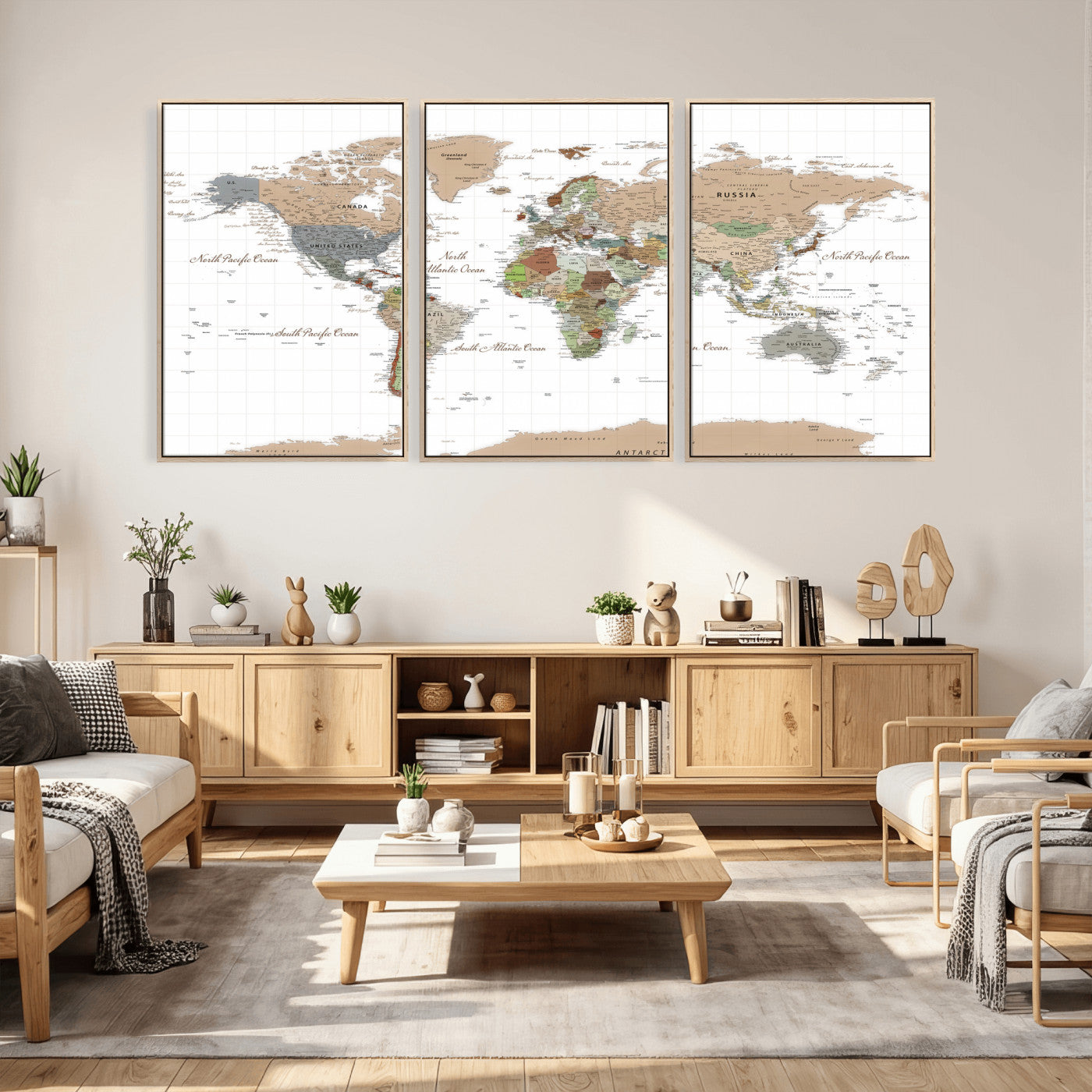 91286788-MGV-CV-36X24 - World Map Wall Art Canvas Print, Modern Decorative Framed Map Artwork Prints for Living Room, Office, Bedroom Wall Decor