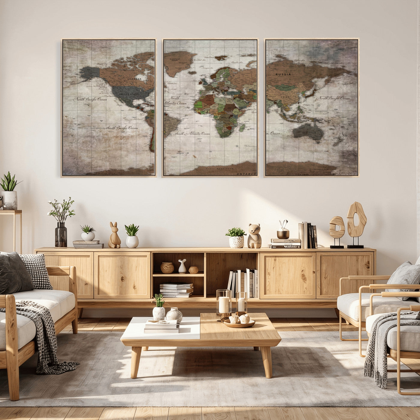 65393892-MGV-CV-36X24 - World Map Wall Art Canvas Print, Modern Decorative Framed Map Artwork Prints for Living Room, Office, Bedroom Wall Decor