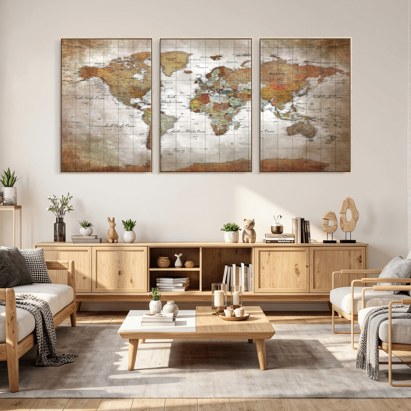 51643807-MGV-CV-36X24 - World Map Wall Art Canvas Print, Modern Decorative Framed Map Artwork Prints for Living Room, Office, Bedroom Wall Decor